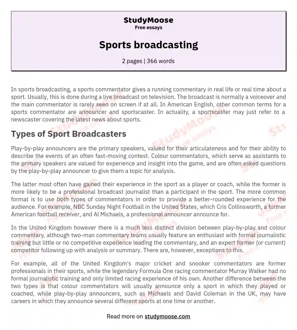 Sports broadcasting essay