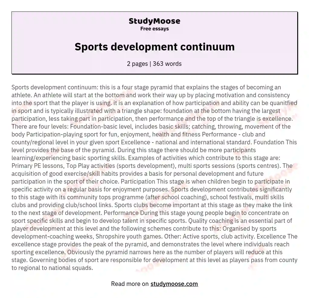Sports development continuum essay