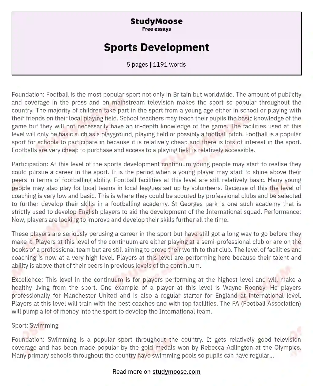 Sports Development essay