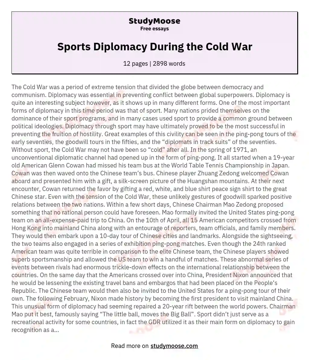 Sports Diplomacy During the Cold War essay