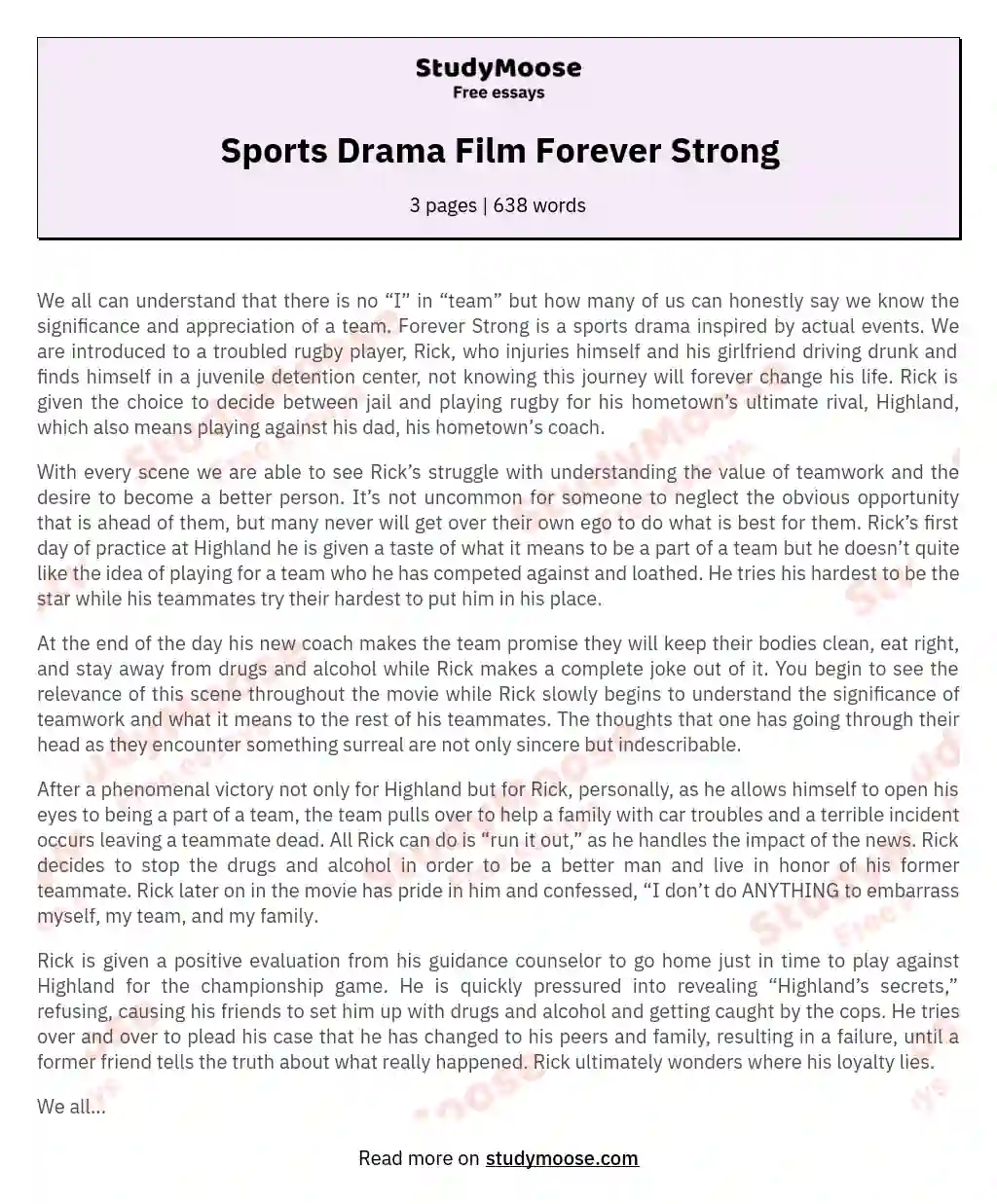Sports Drama Film Forever Strong essay