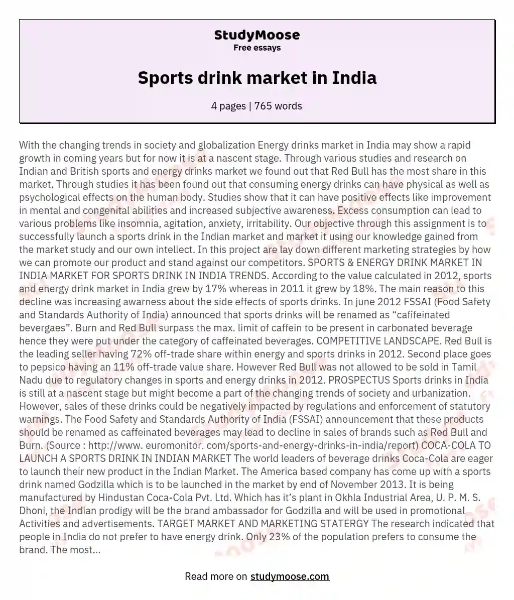 Sports drink market in India essay