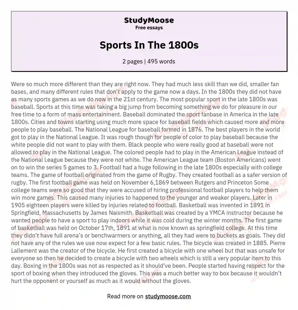 Sports In The 1800s essay