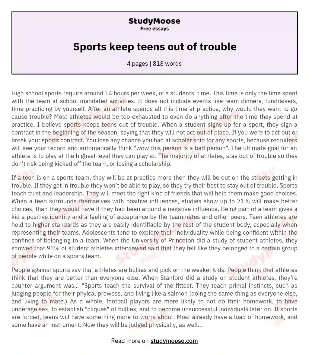 Sports keep teens out of trouble essay