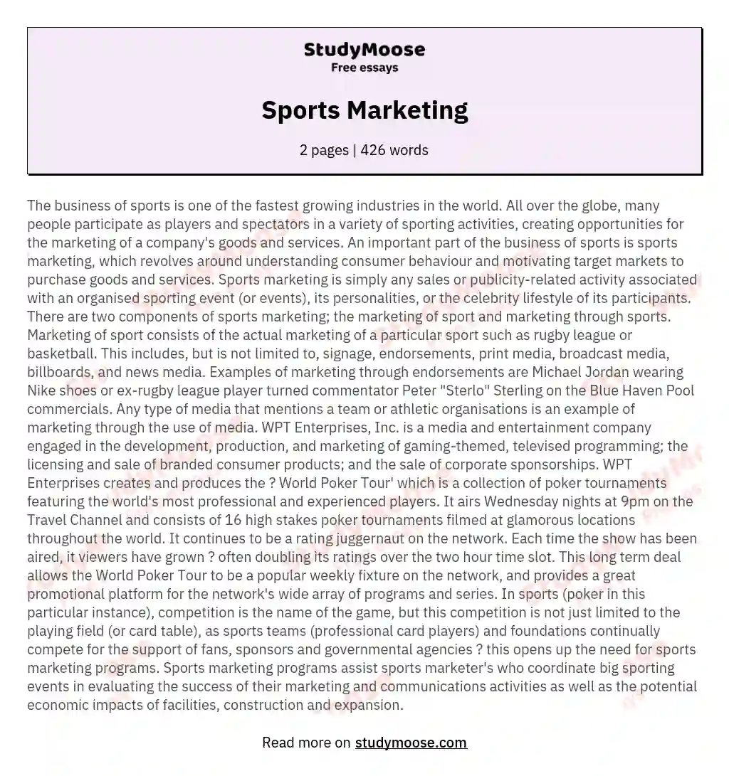 Sports Marketing essay