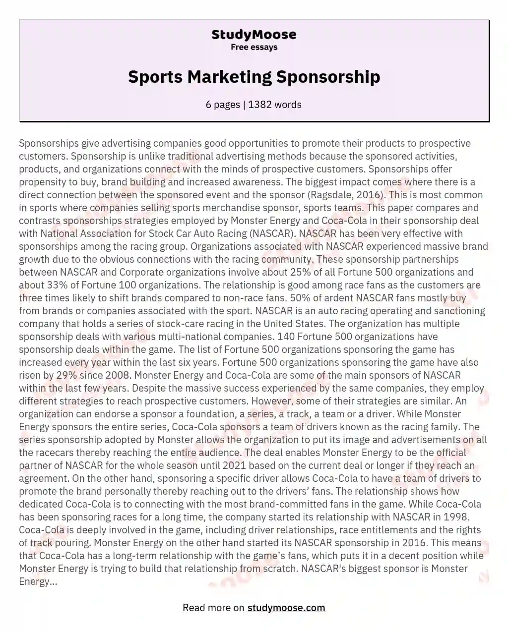 Sports Marketing Sponsorship essay