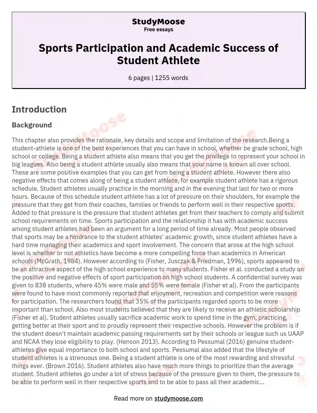 Sports Participation and Academic Success of Student Athlete