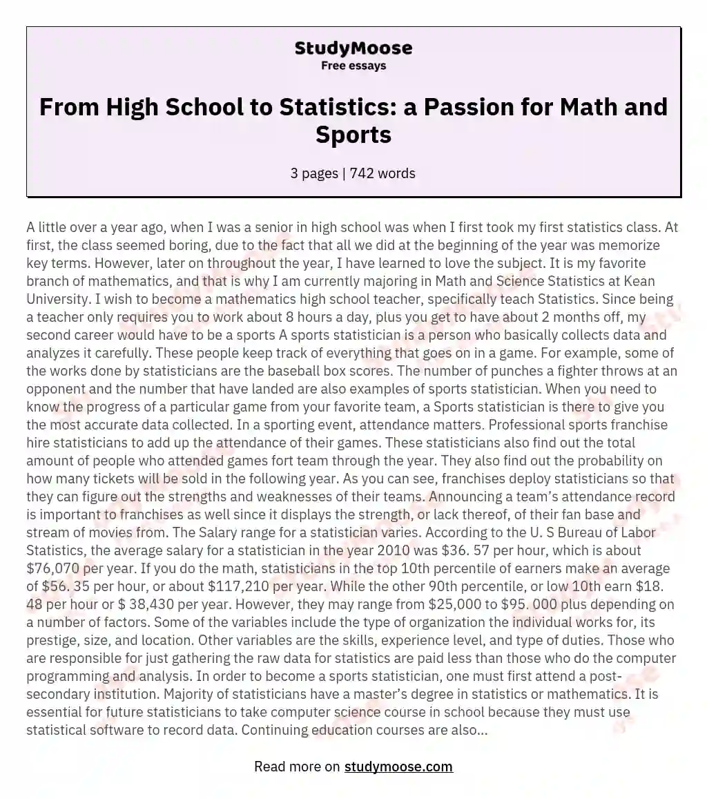 From High School to Statistics: a Passion for Math and Sports essay