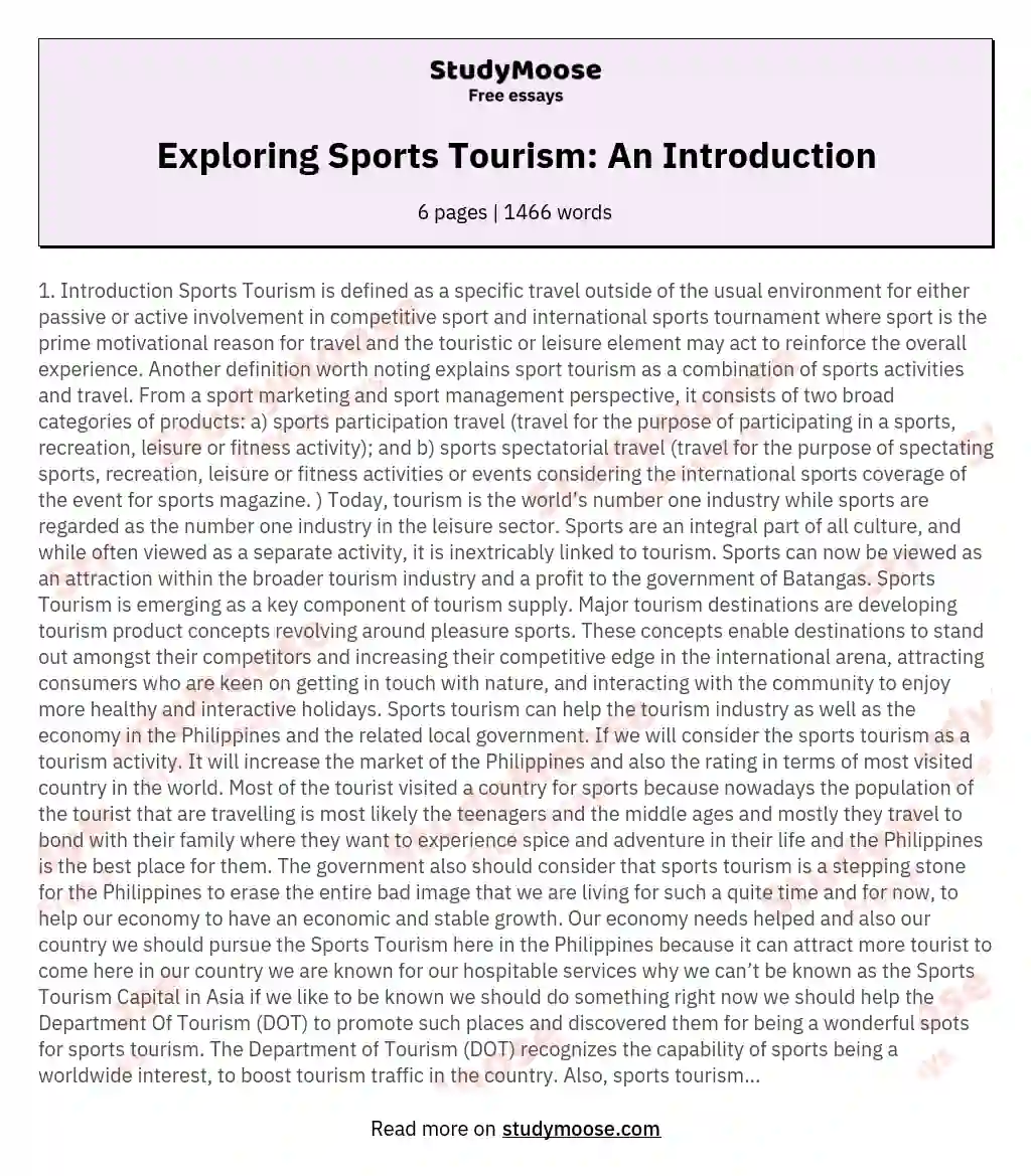 Exploring Sports Tourism: An Introduction essay
