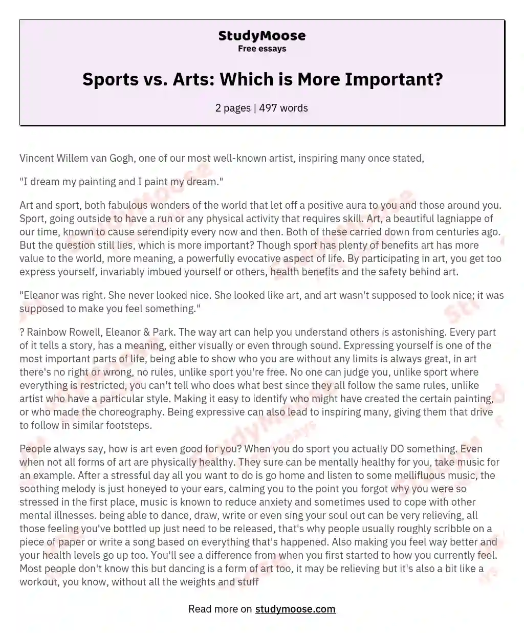 Sports vs. Arts: Which is More Important? essay