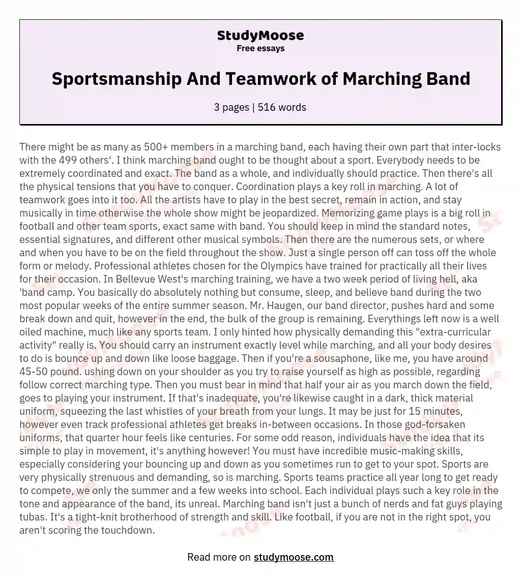 Sportsmanship And Teamwork of Marching Band essay