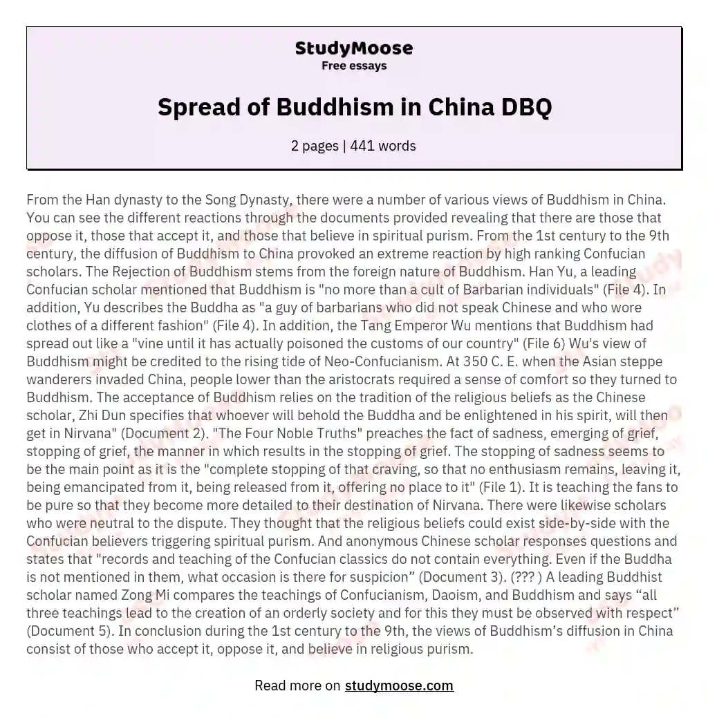 Spread of Buddhism in China DBQ