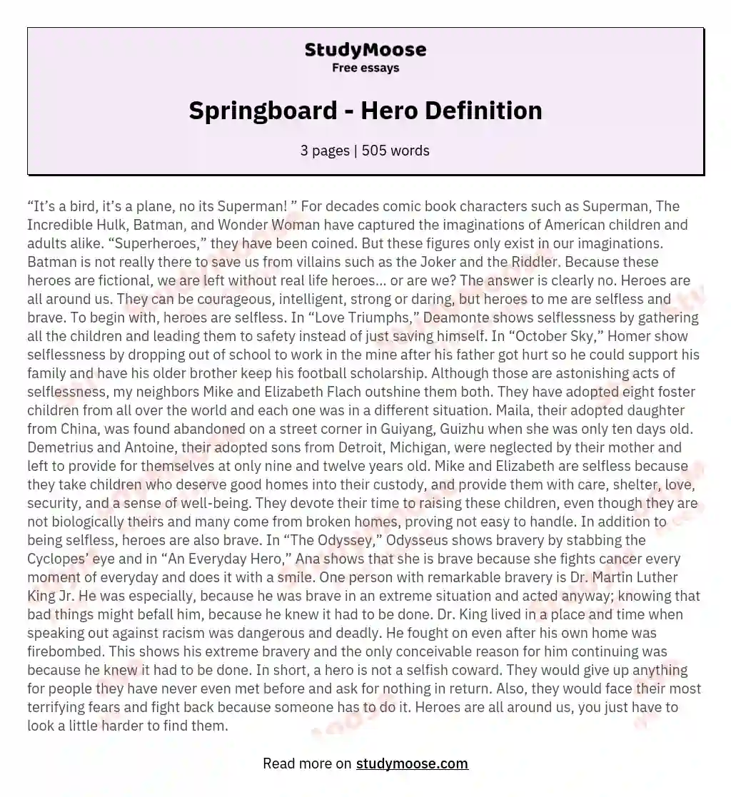 Springboard - Hero Definition essay