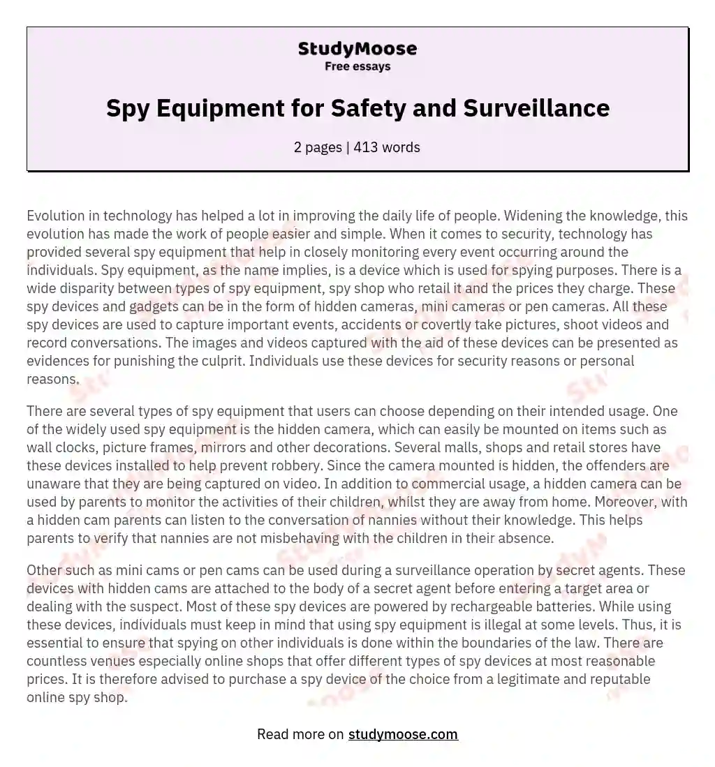Spy Equipment for Safety and Surveillance essay