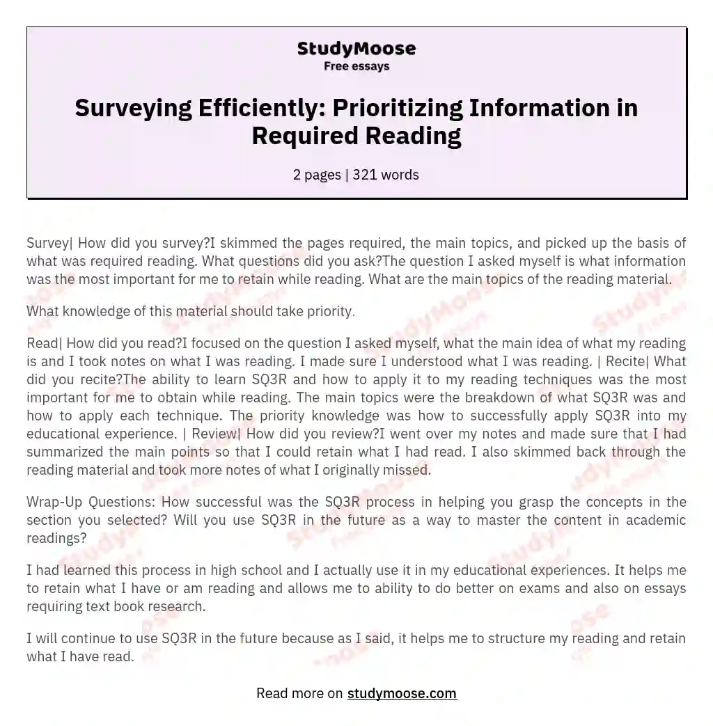 Surveying Efficiently: Prioritizing Information in Required Reading essay