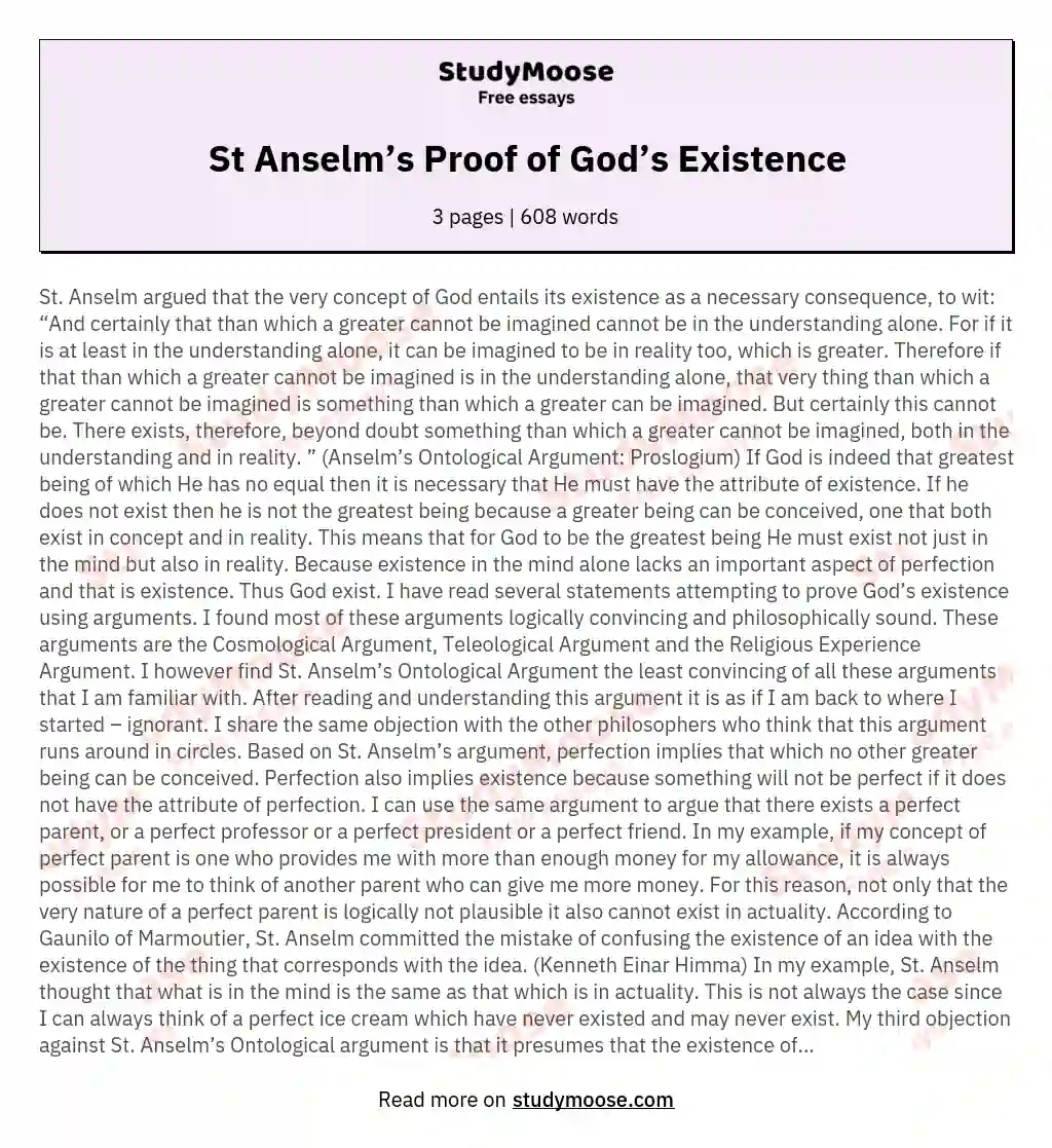 St Anselm’s Proof of God’s Existence