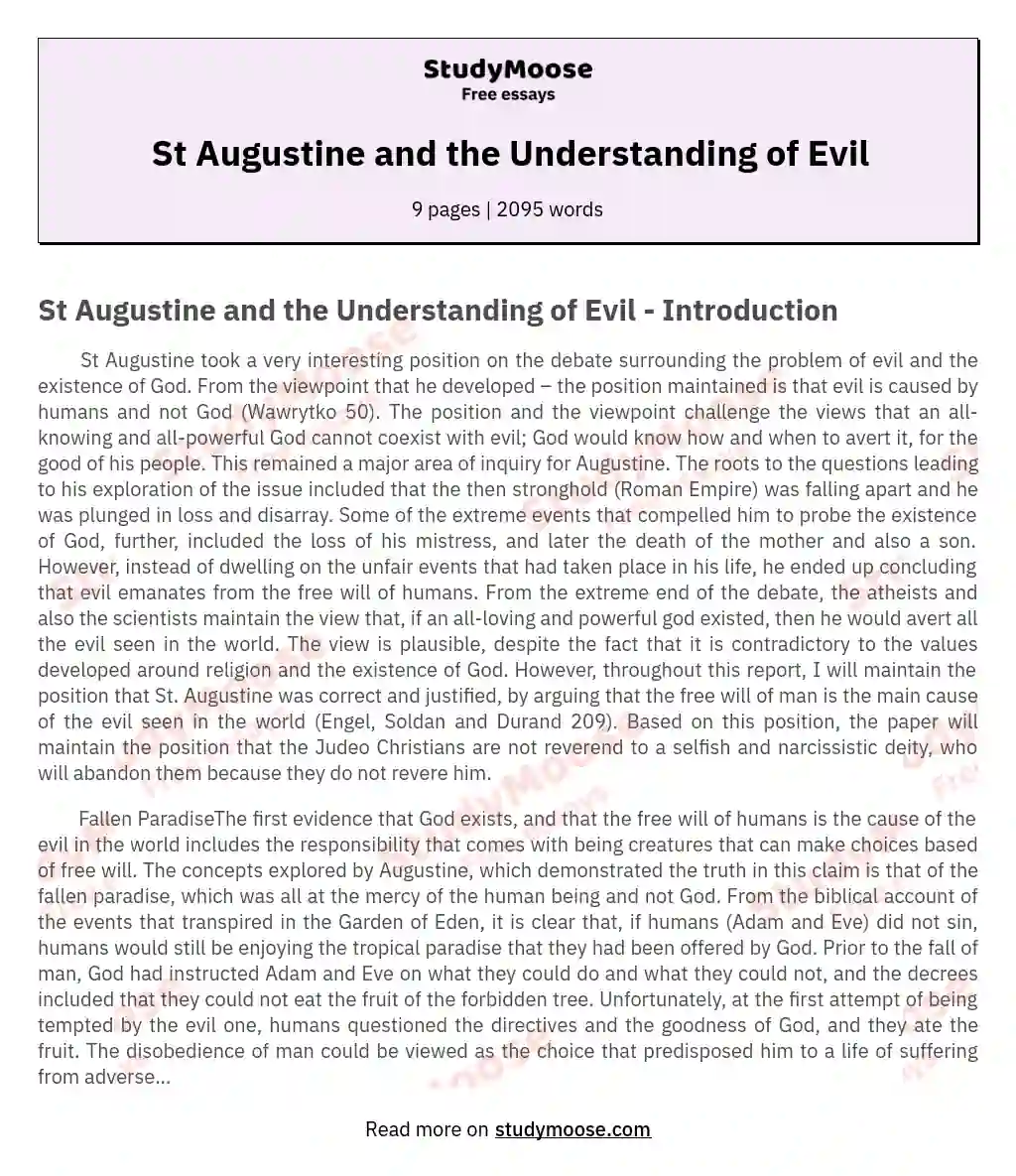 St Augustine and the Understanding of Evil essay