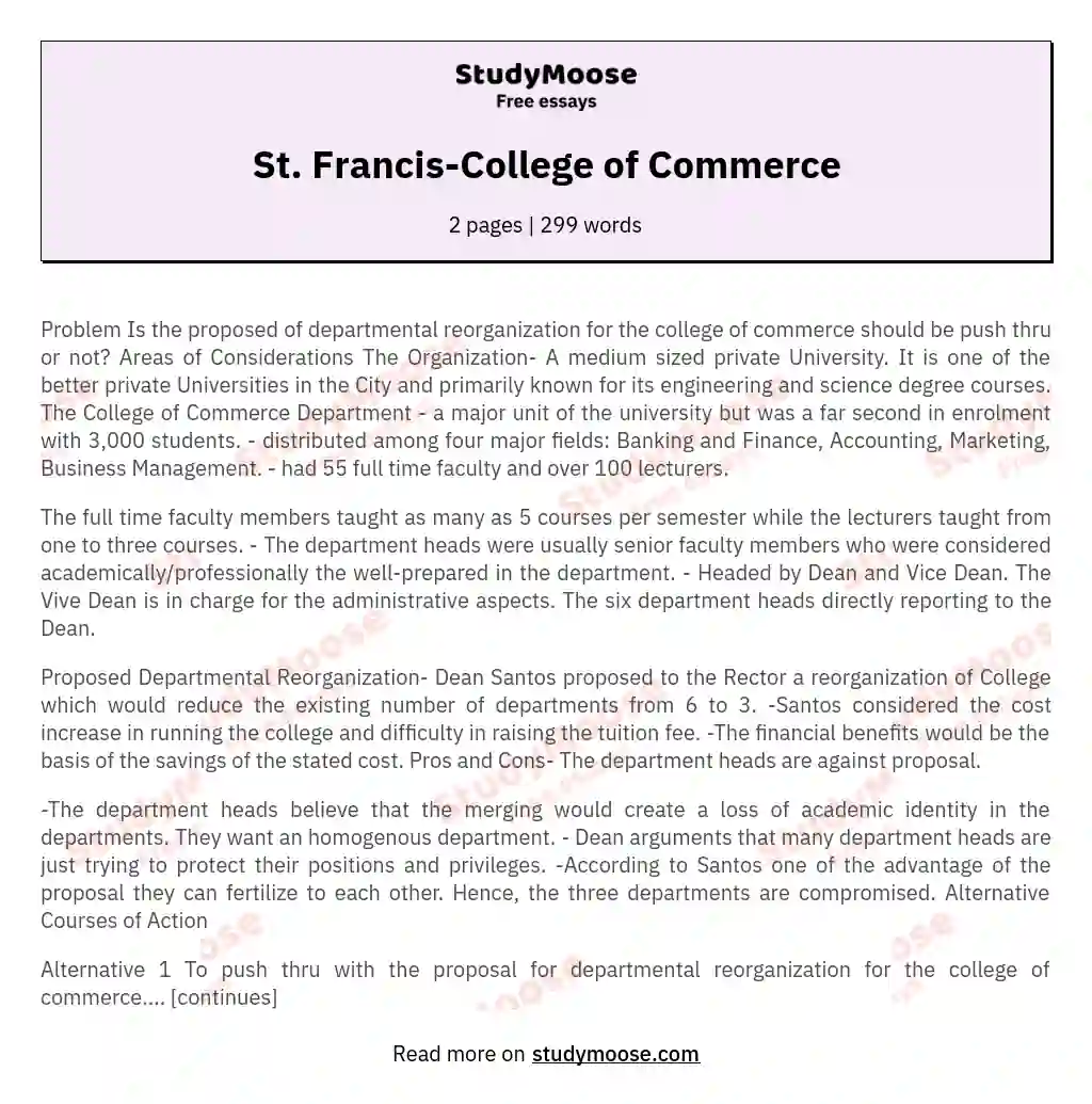 St. Francis-College of Commerce essay