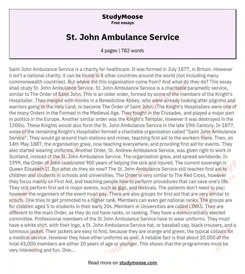 St. John Ambulance Service essay