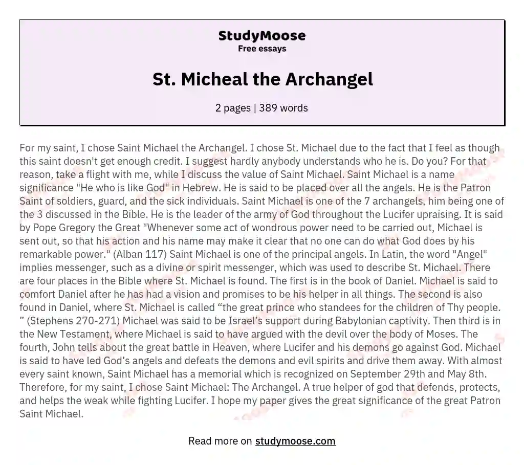 St. Micheal the Archangel essay