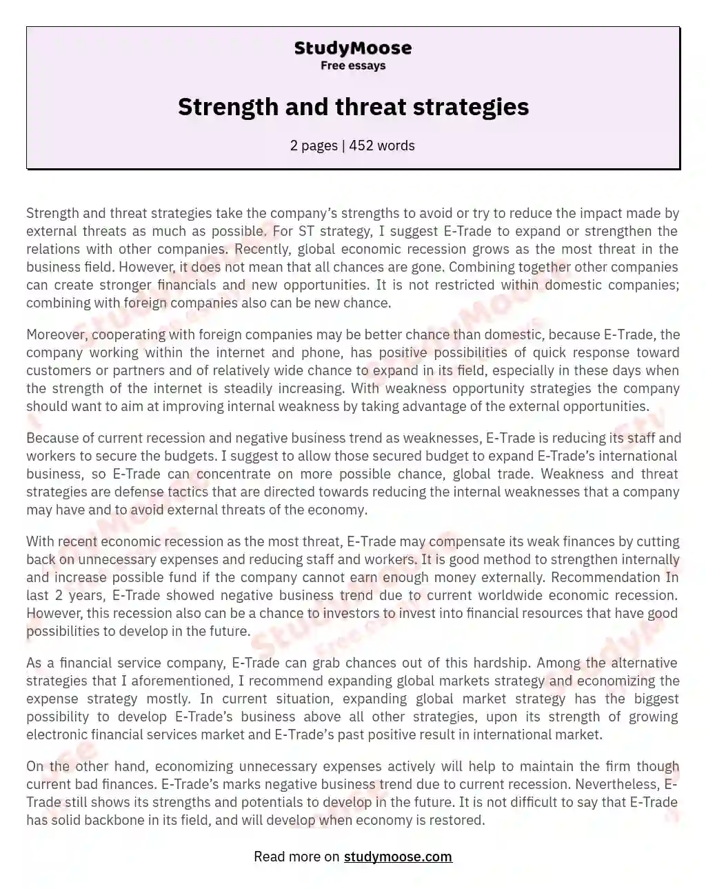 Strength and threat strategies essay