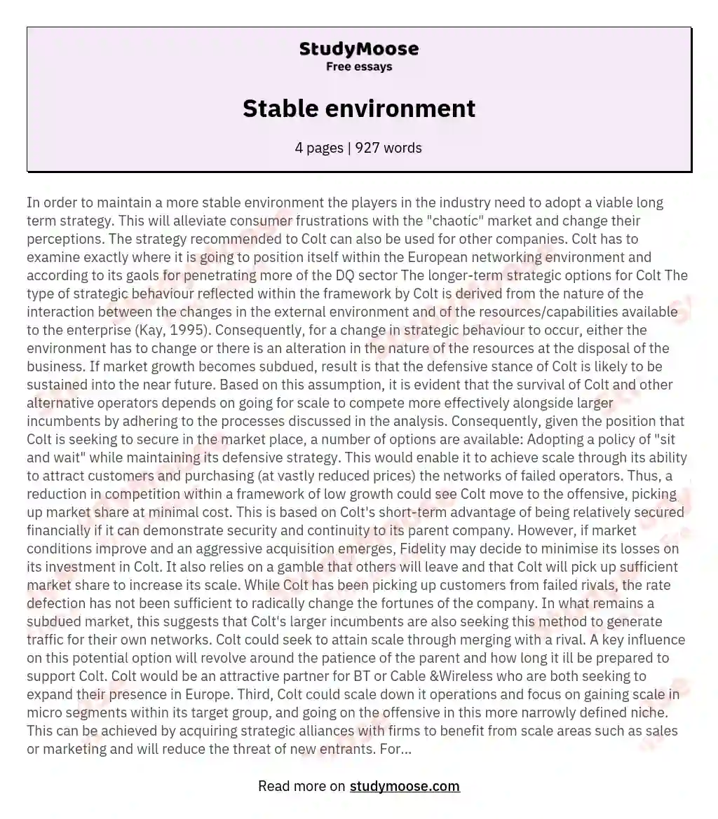 Stable environment essay