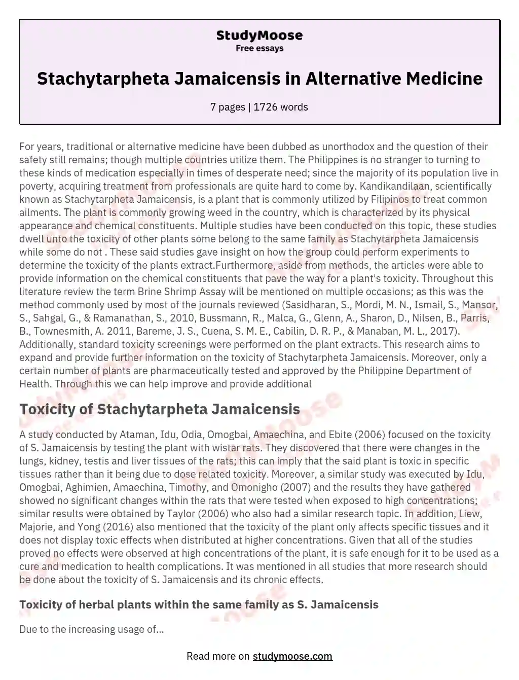 Stachytarpheta Jamaicensis in Alternative Medicine