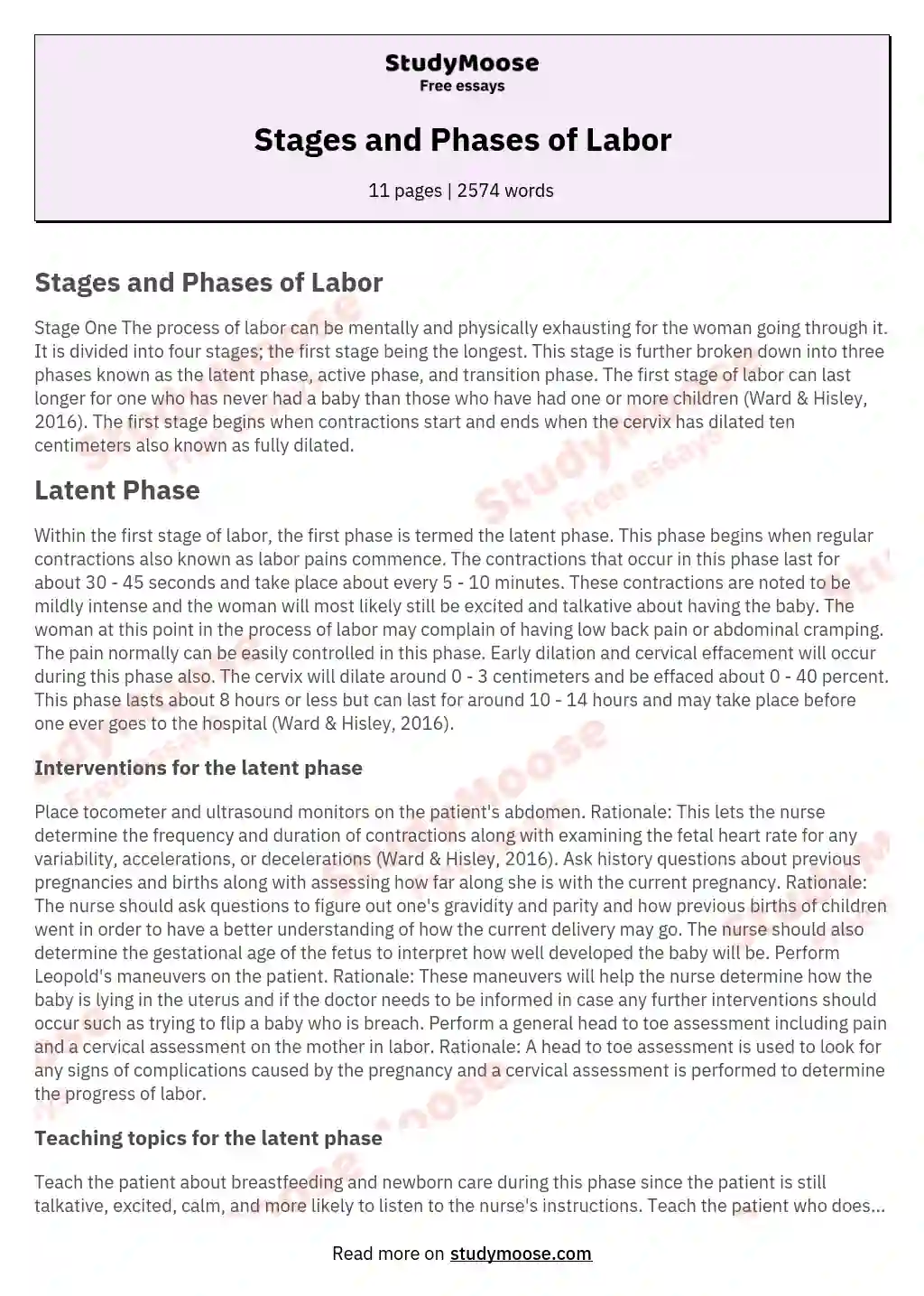 Stages and Phases of Labor essay
