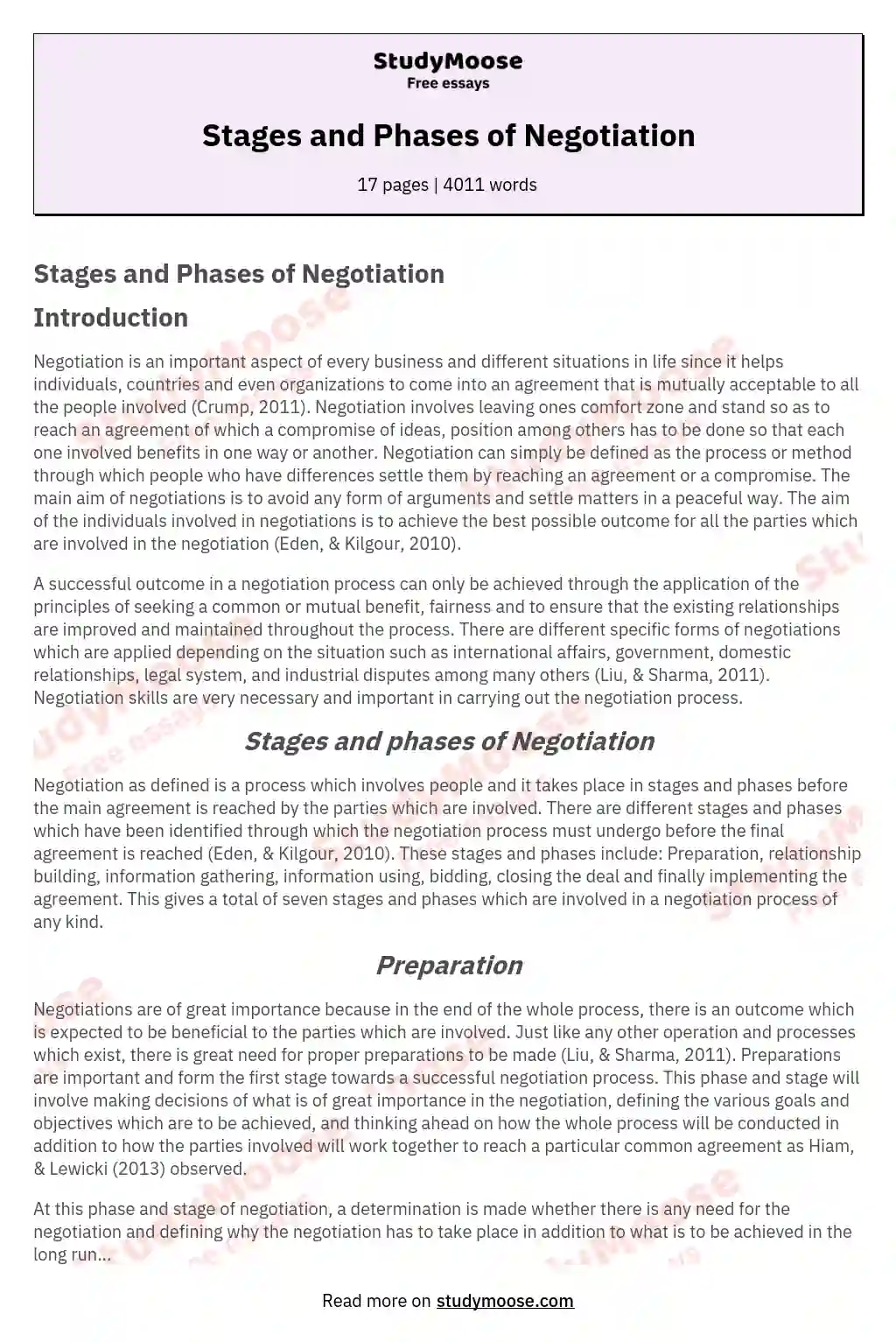 Stages and Phases of Negotiation essay