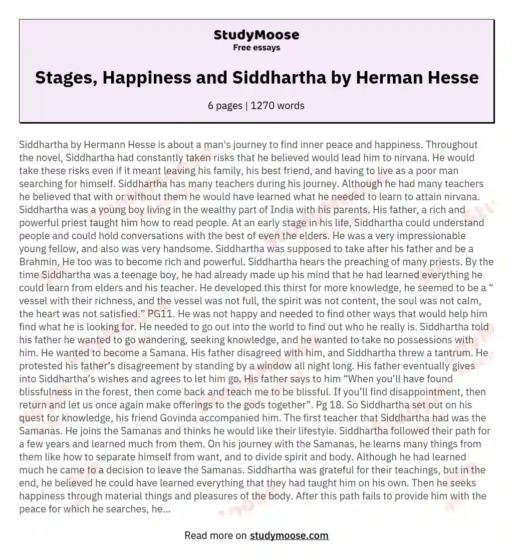 Stages, Happiness and Siddhartha by Herman Hesse essay