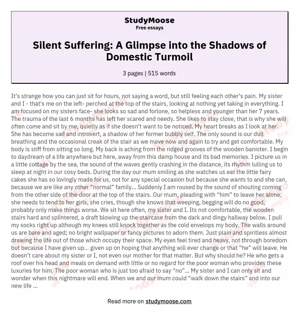 Silent Suffering: A Glimpse into the Shadows of Domestic Turmoil essay
