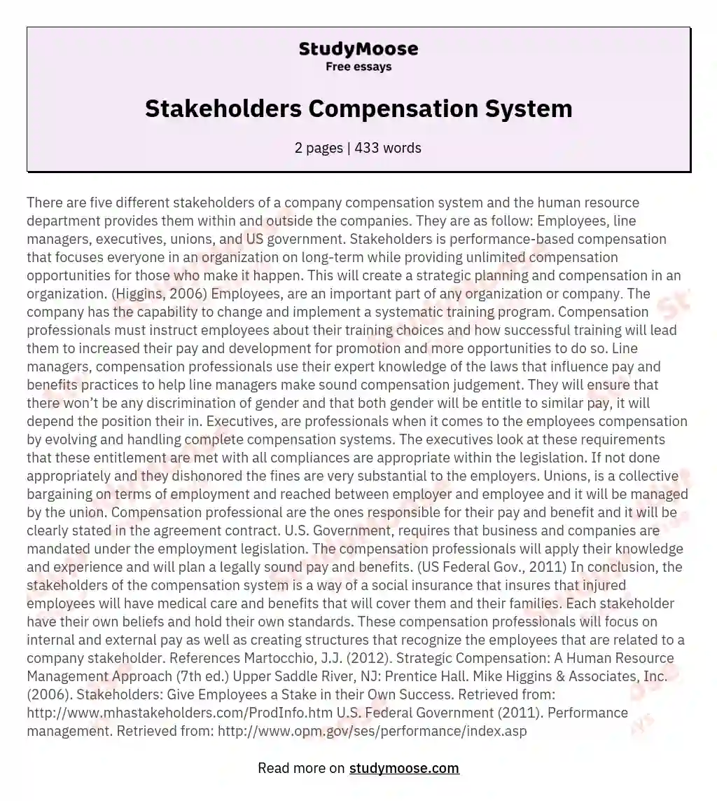 Stakeholders Compensation System