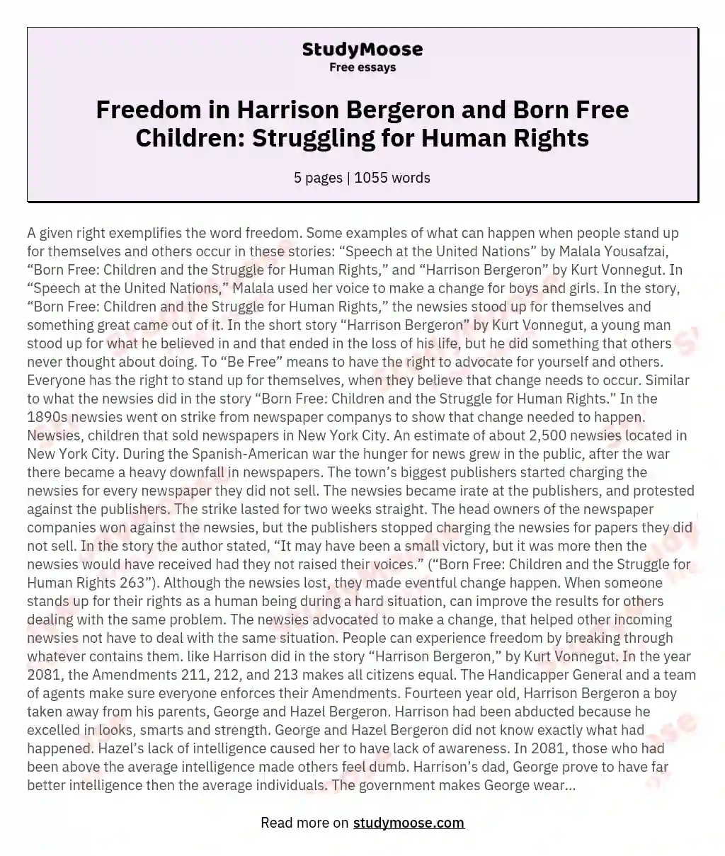 Stand for Freedom in "Harrison Bergeron" and "Born Free: Children and the Struggle for Human Rights"