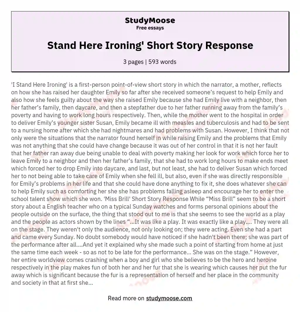 Stand Here Ironing' Short Story Response essay
