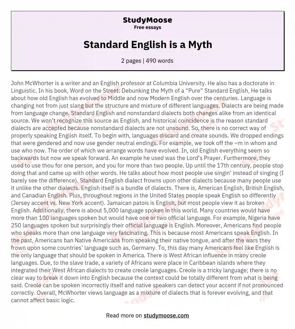 Standard English is a Myth essay