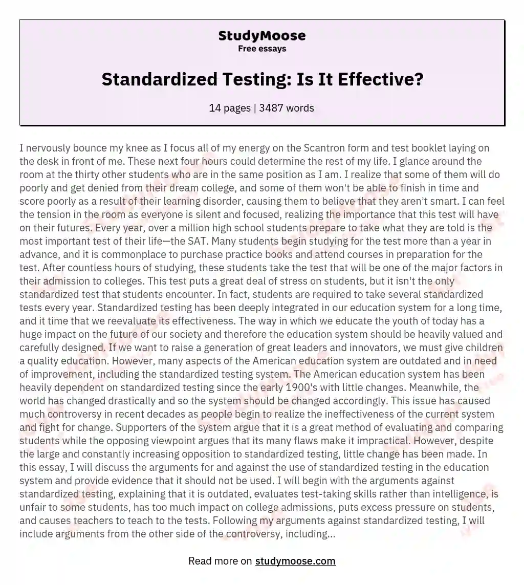 standardized testing essay sample