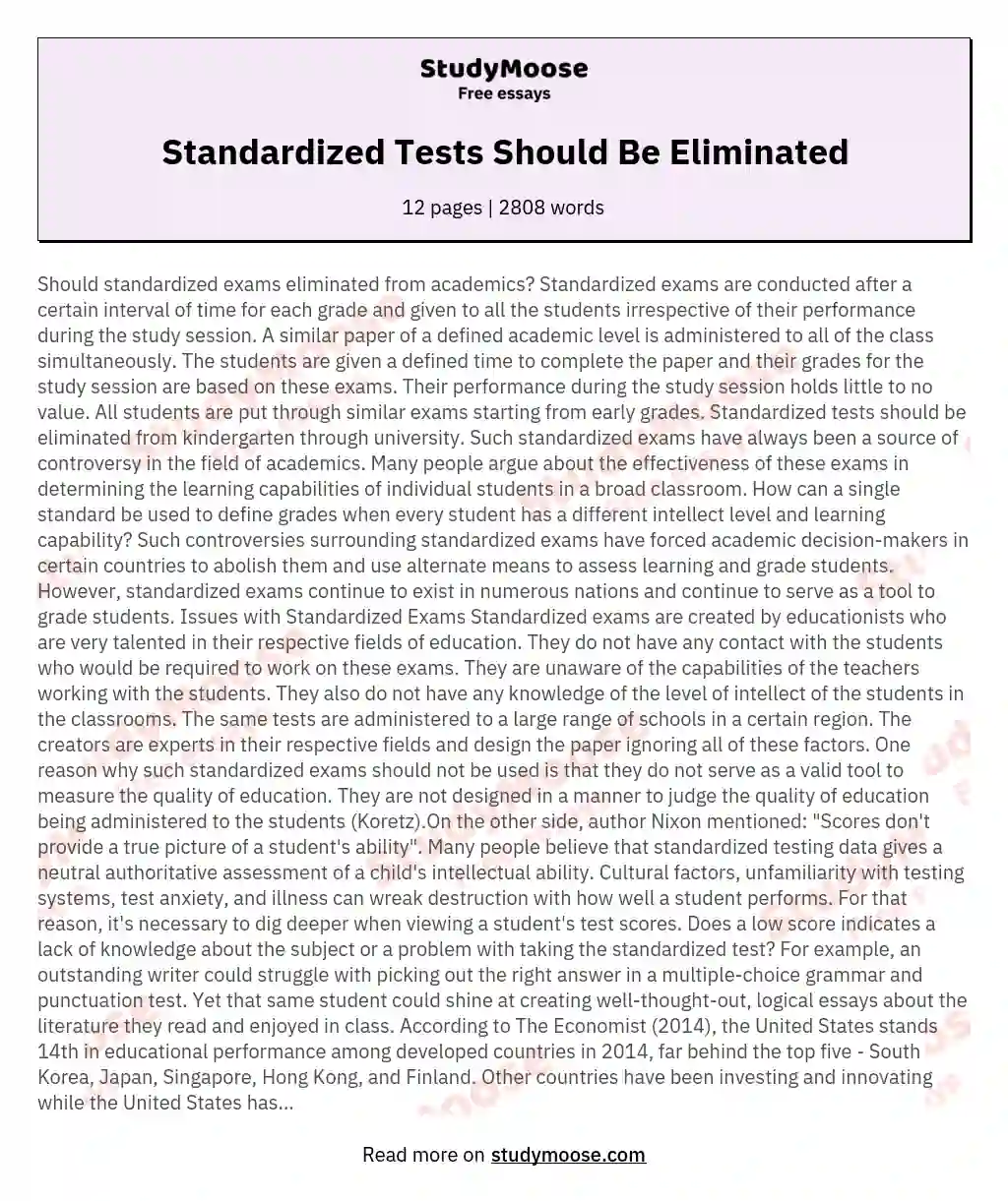 Standardized Tests Should Be Eliminated essay