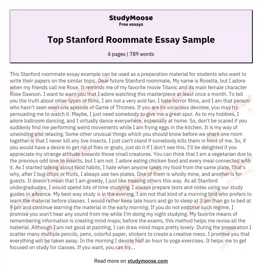 sample stanford roommate essay