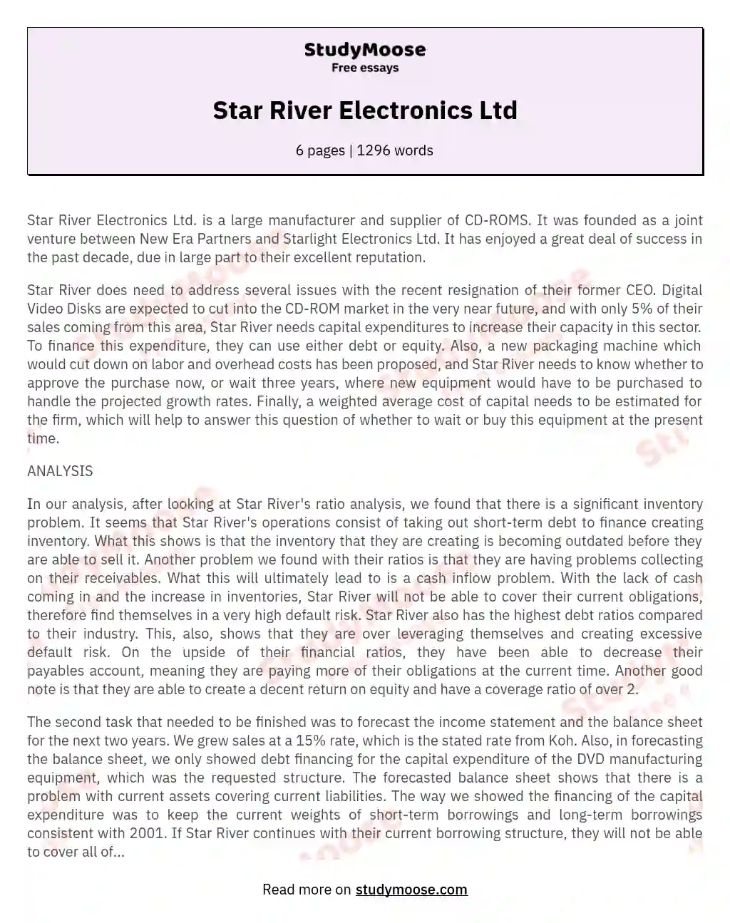 Star River Electronics Ltd essay