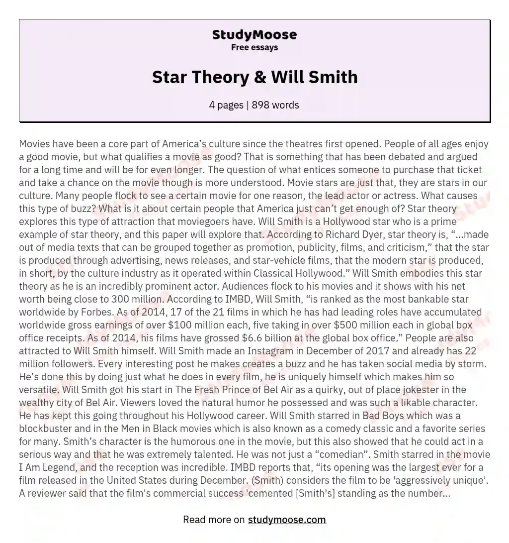 Star Theory & Will Smith essay
