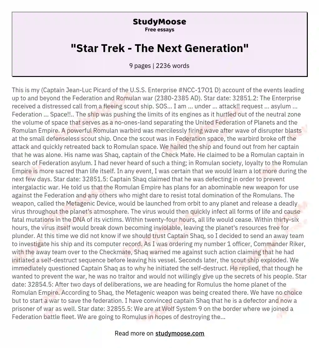 "Star Trek - The Next Generation" essay
