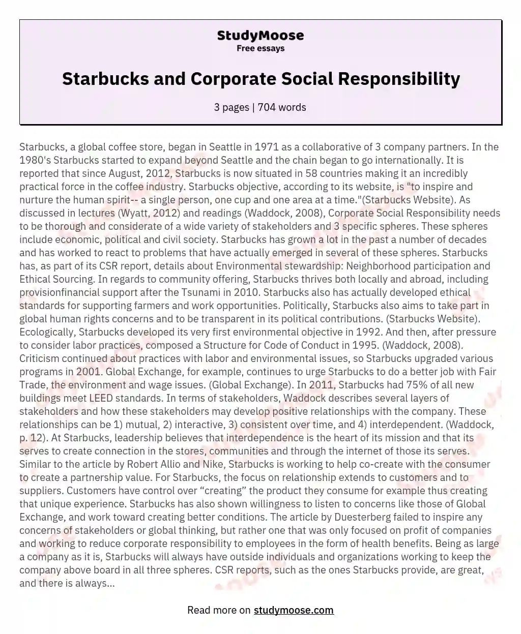 Starbucks and Corporate Social Responsibility essay