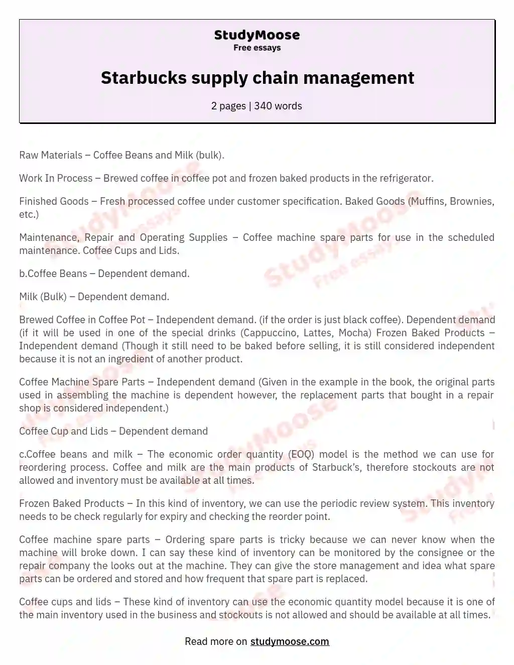 Starbucks supply chain management essay