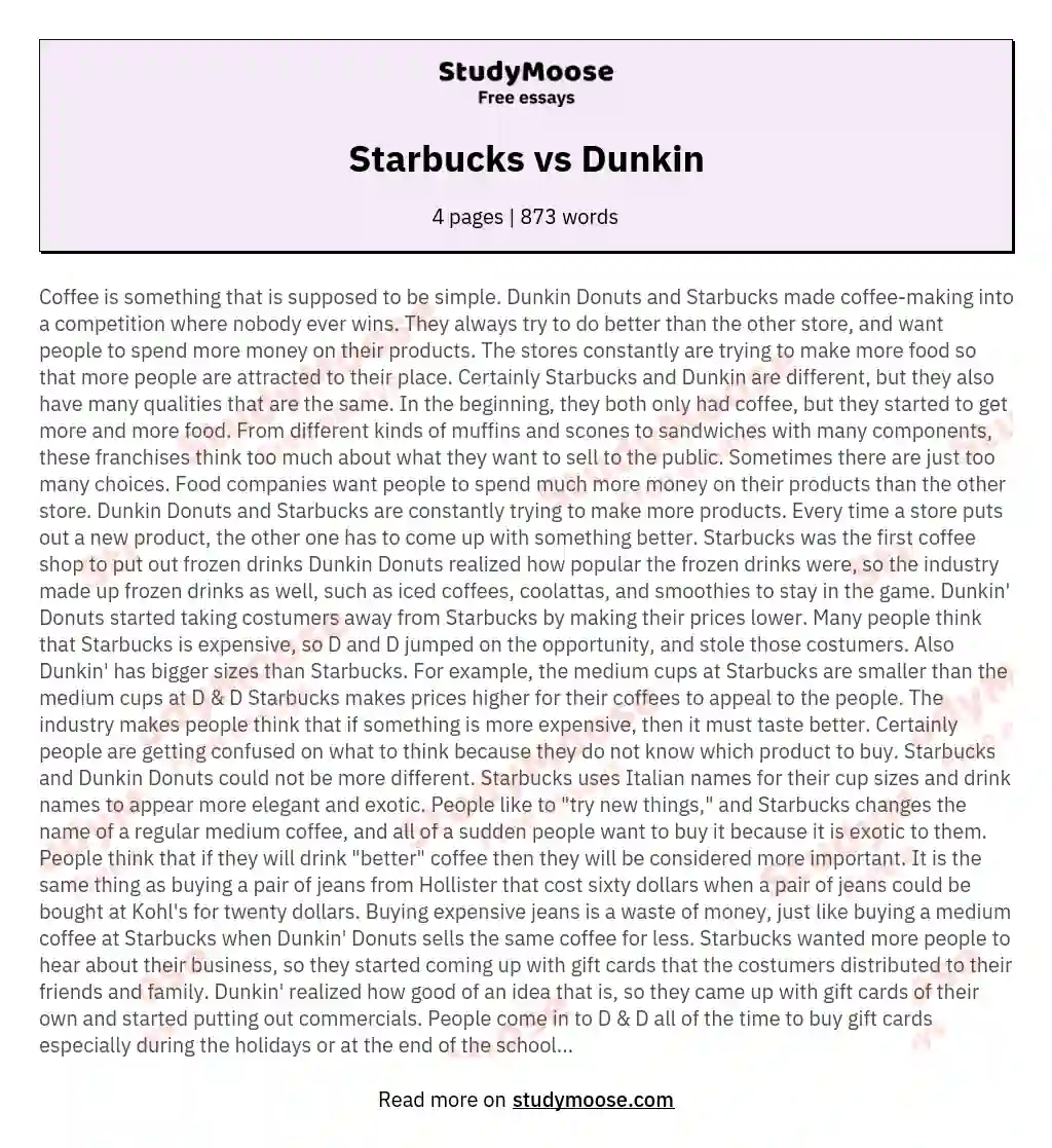 Starbucks vs Dunkin essay