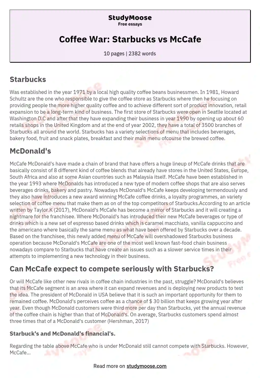 Coffee War: Starbucks vs McCafe
