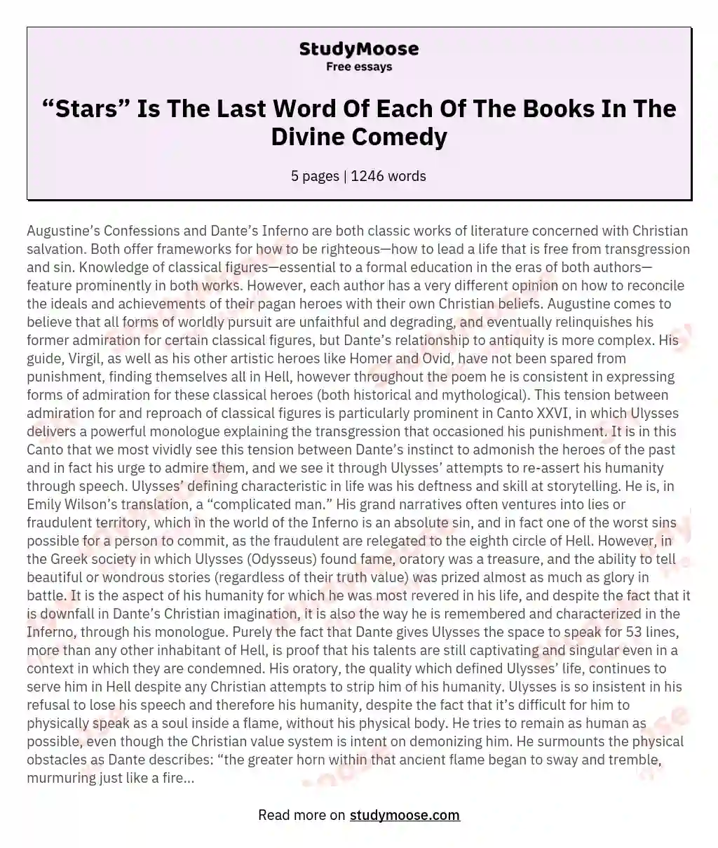 “Stars” Is The Last Word Of Each Of The Books In The Divine Comedy essay