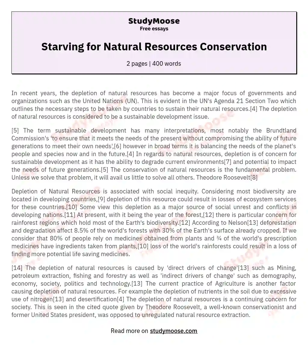 Starving for Natural Resources Conservation essay