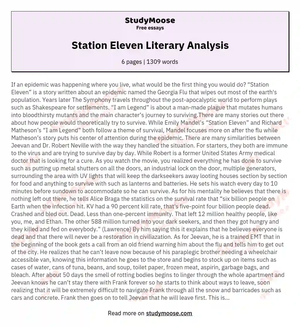 Station Eleven Literary Analysis essay