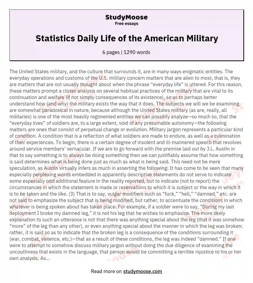Statistics Daily Life of the American Military essay