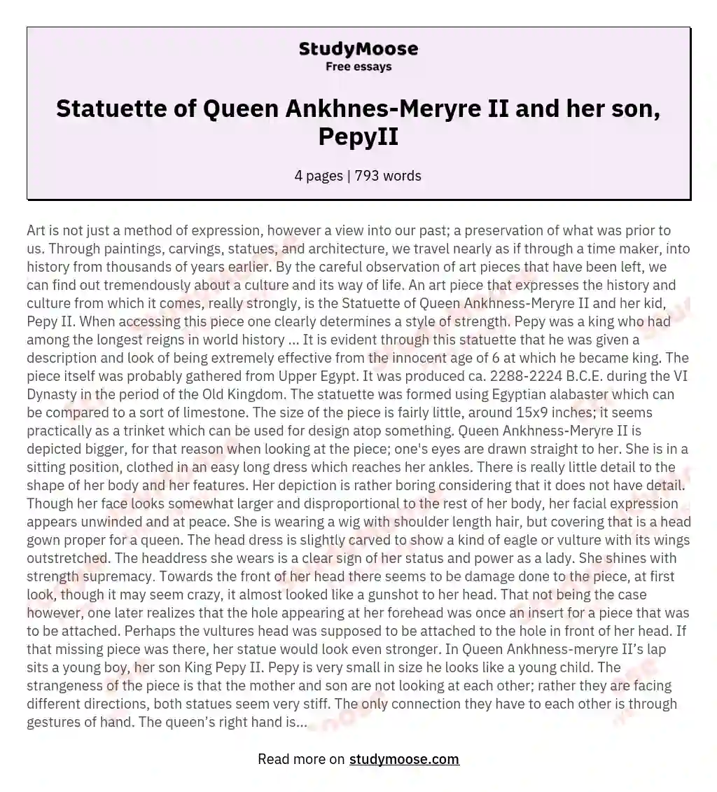 Statuette of Queen Ankhnes-Meryre II and her son, PepyII essay